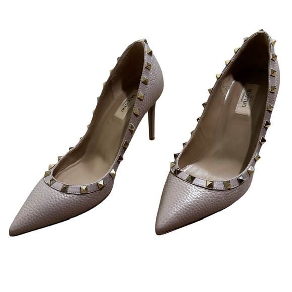 Valentino Garavani Rockstud Pumps Blush Pink Gold Studded Leather Heels 39.5 - Picture 8 of 12